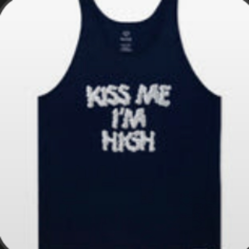 DIAMOND TANK TOP SZ M NAVY KISS ME IM HIGH
